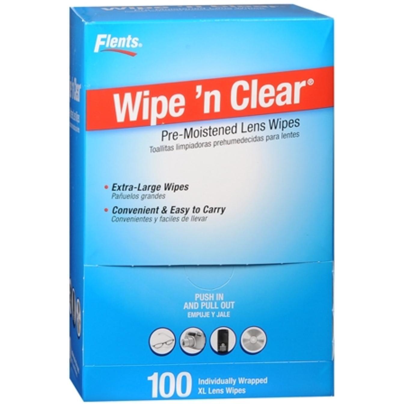 Toallitas de limpieza de lentes Wipe 'N Clear – 100 unidades con dispensador