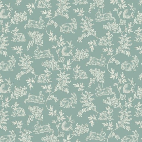118" Aqua Candlelight & Romance Toile Cotton Fabric Per Yard