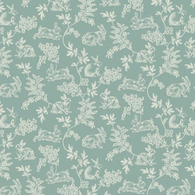 118" Aqua Candlelight & Romance Toile Cotton Fabric Per Yard