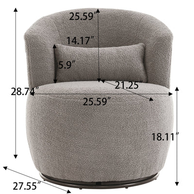 Grey Plush Swivel Accent Chair - Contemporary Round Armchair with 360° Rotation and Metal Base for Living Room Elegance - Korvel