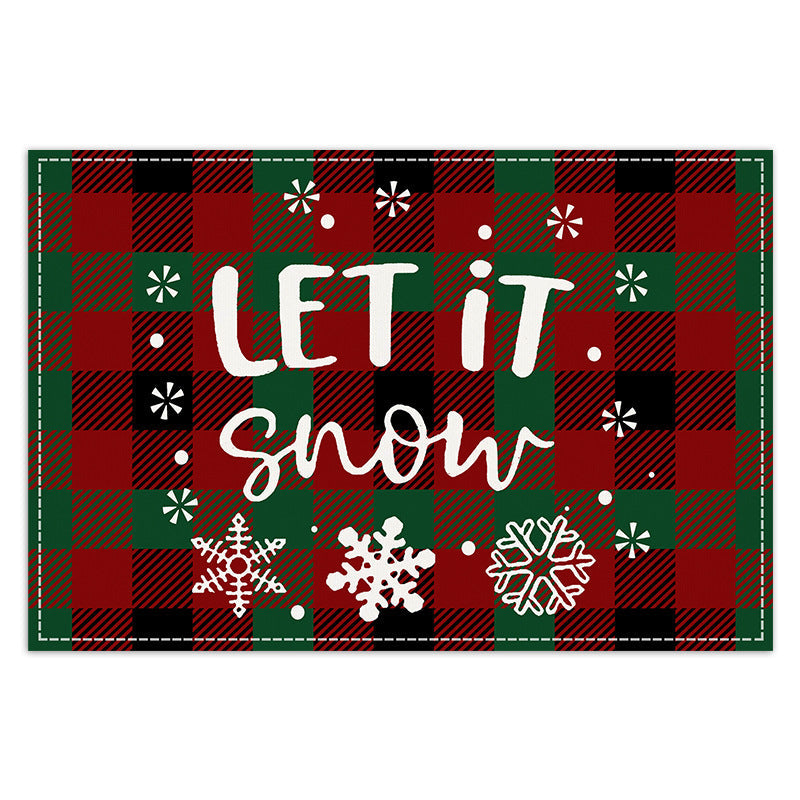 Christmas Tree Elk Printed Meal Mat Christmas Striped Checkered Table Mat White Hemp Western Food Mat - Korvel