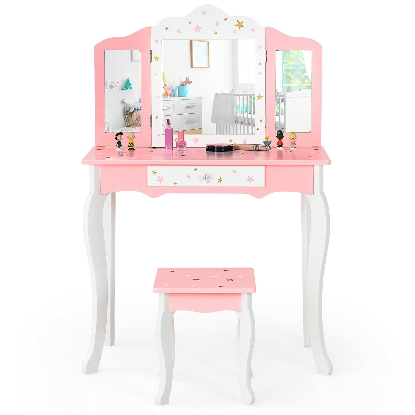 Kids Princess Vanity Table and Stool Set - Pink