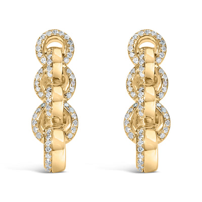 Pendientes colgantes de eslabones de cadena de plata esterlina chapada en oro amarillo de 14K con di