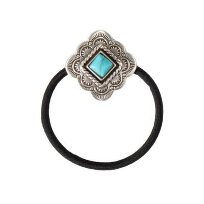Turquoise Diamond Concho Ponytail Holder - Korvel