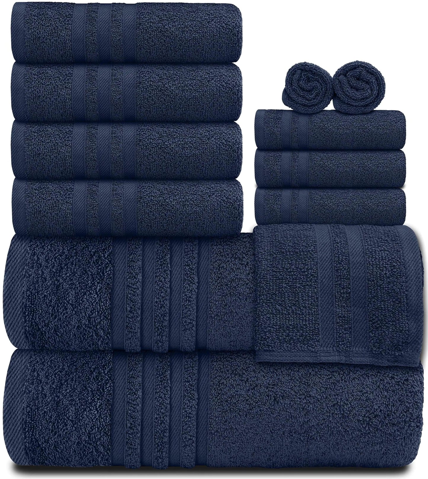 Ensemble de serviettes de bain Wealuxe 12 pièces - 100 % coton, bleu marine