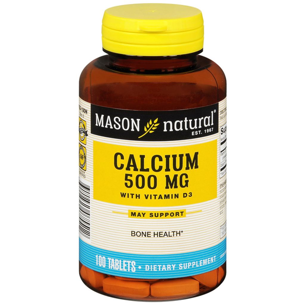Mason Natural® Calcium de coquille d'huître 500 mg avec vitamine D3 – 100 comprimés
