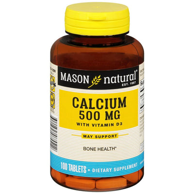Mason Natural® Calcio de Concha de Ostra 500 mg con Vitamina D3 – 100 Tabletas