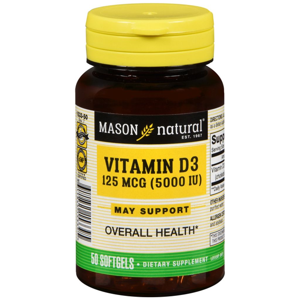 Mason Natural® Vitamina D3 Avanzada – 5,000 UI (50 Gelatinas Blandas)