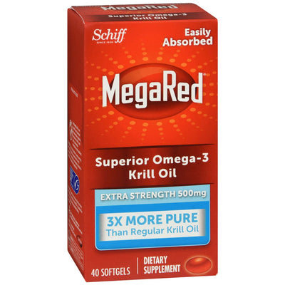 MegaRed Aceite de Krill, Omega 3 Superior, Fuerza Extra, 500 Mg, 40 Cápsulas Blandas