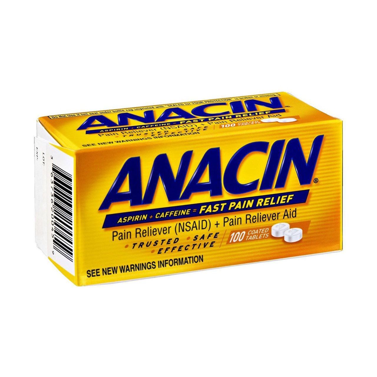 Anacin Soulagement de la Douleur et Aide – 400mg d'Aspirine / 32mg de Caféine (100ct)