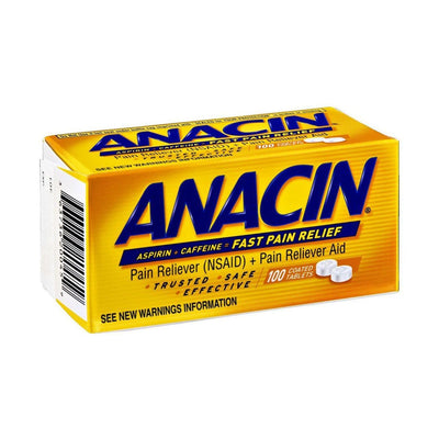 Anacin Pain Reliever & Aid – 400mg Aspirin / 32mg Caffeine (100ct)