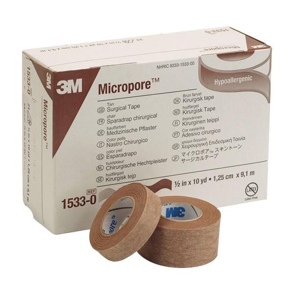 Ruban adhésif chirurgical en papier Micropore 3M, beige, 2 pouces x 10 verges, boîte de 6