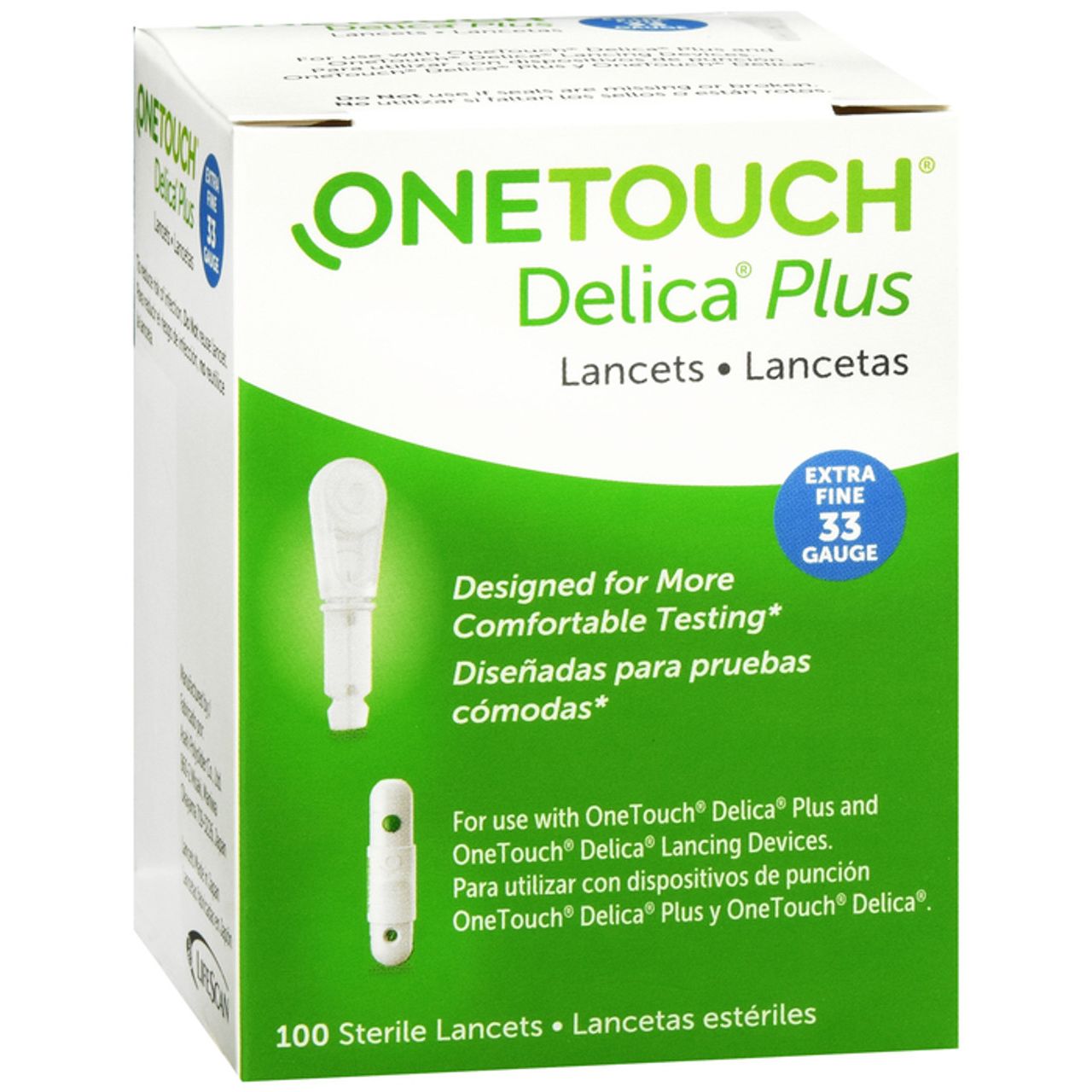 Lancettes OneTouch® Delica® Plus – 100 unités, 33 gauge