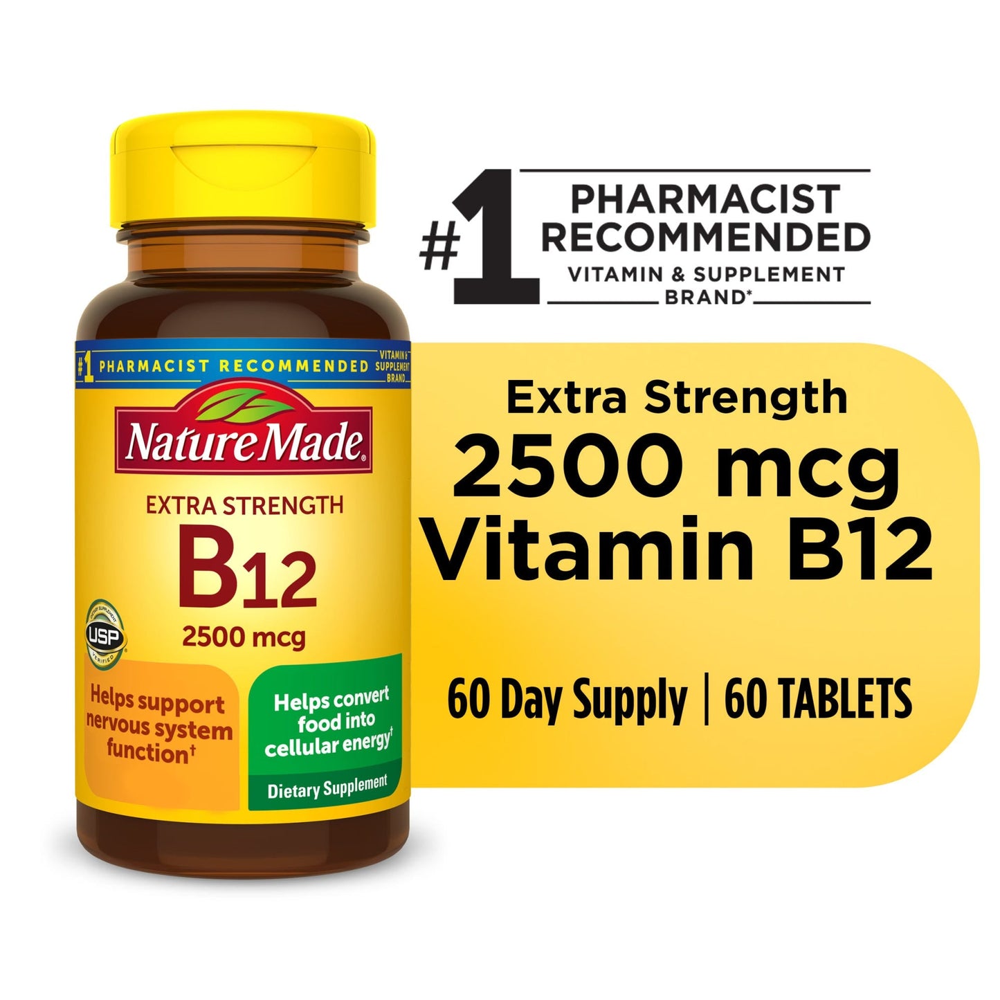 Nature Made Vitamine B12 Extra Fort 2500 Mcg Comprimés - 60ct