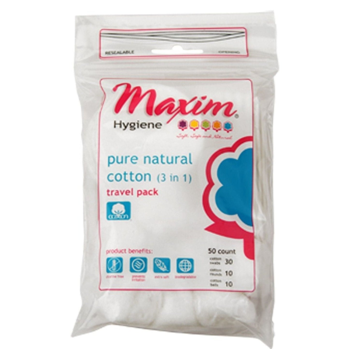 Pack de voyage en coton naturel pur 3-en-1 de Maxim Hygiene