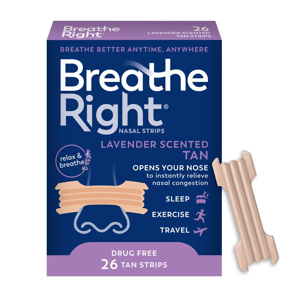 Tiras Nasales Aromatizadas con Lavanda Breathe Right