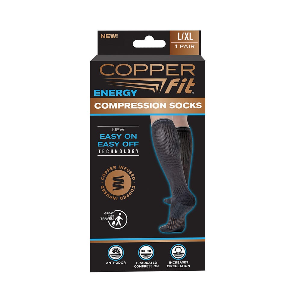 Copper Fit Energy Compression Knee Socks - L/XL Black