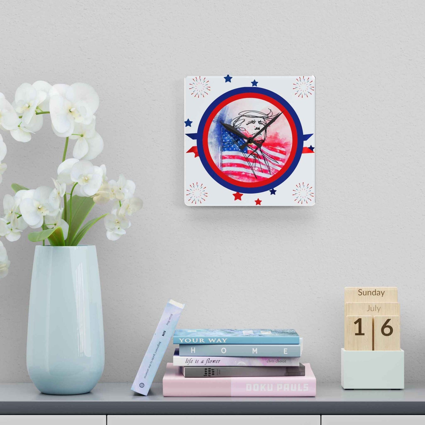 Patriotic Sketch Portrait Acrylic Wall Clock