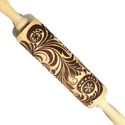 Wooden Rolling Pin Beech Wood Laser Engraved Printing Rolling Pin Christmas Flip Sugar Cookie Pressing Stick - Korvel