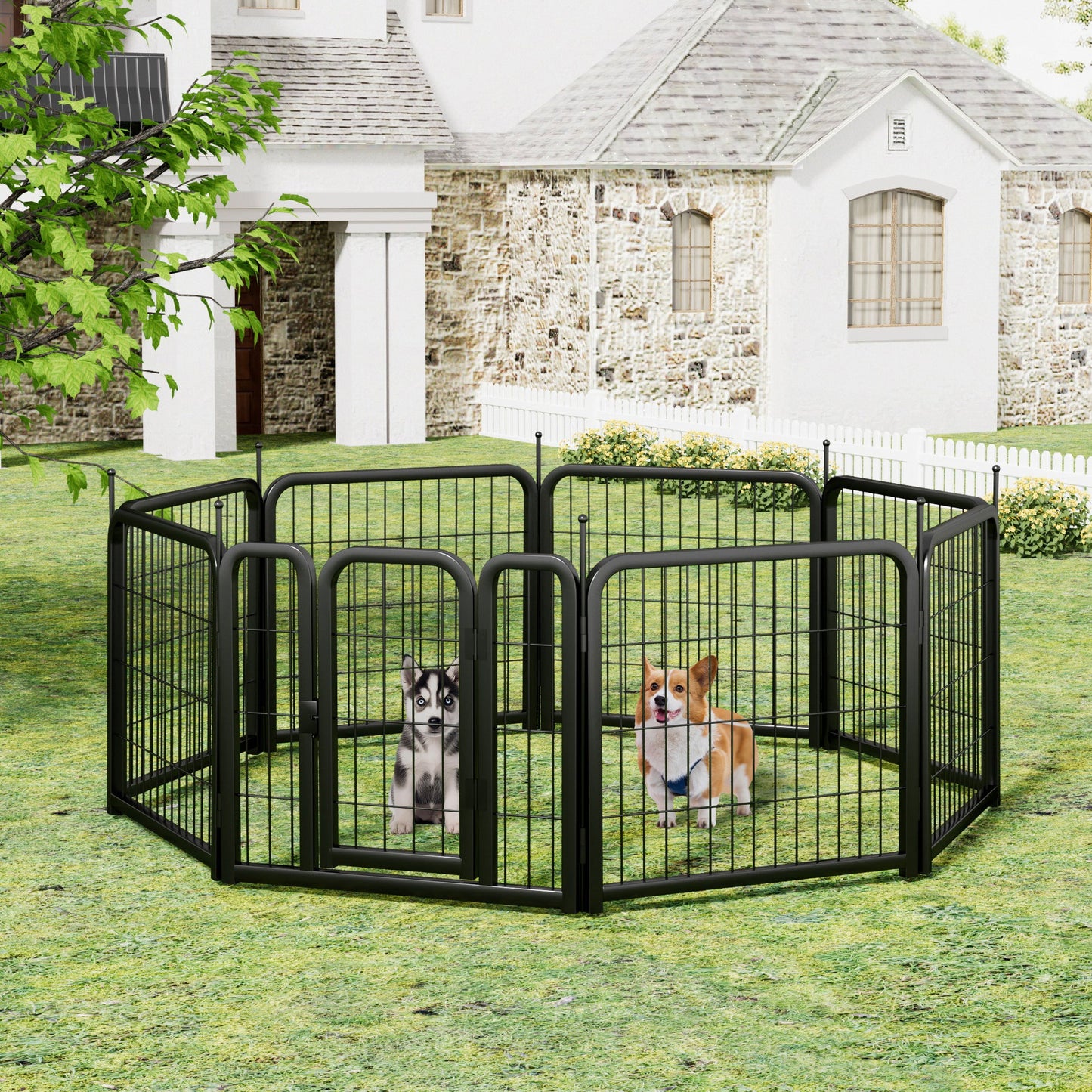 8-panel dog fence, 24 inch small dog pet fence, portable indoor pet game fence. Black, 22.2 inches wide x 23.6 inches high. - Korvel