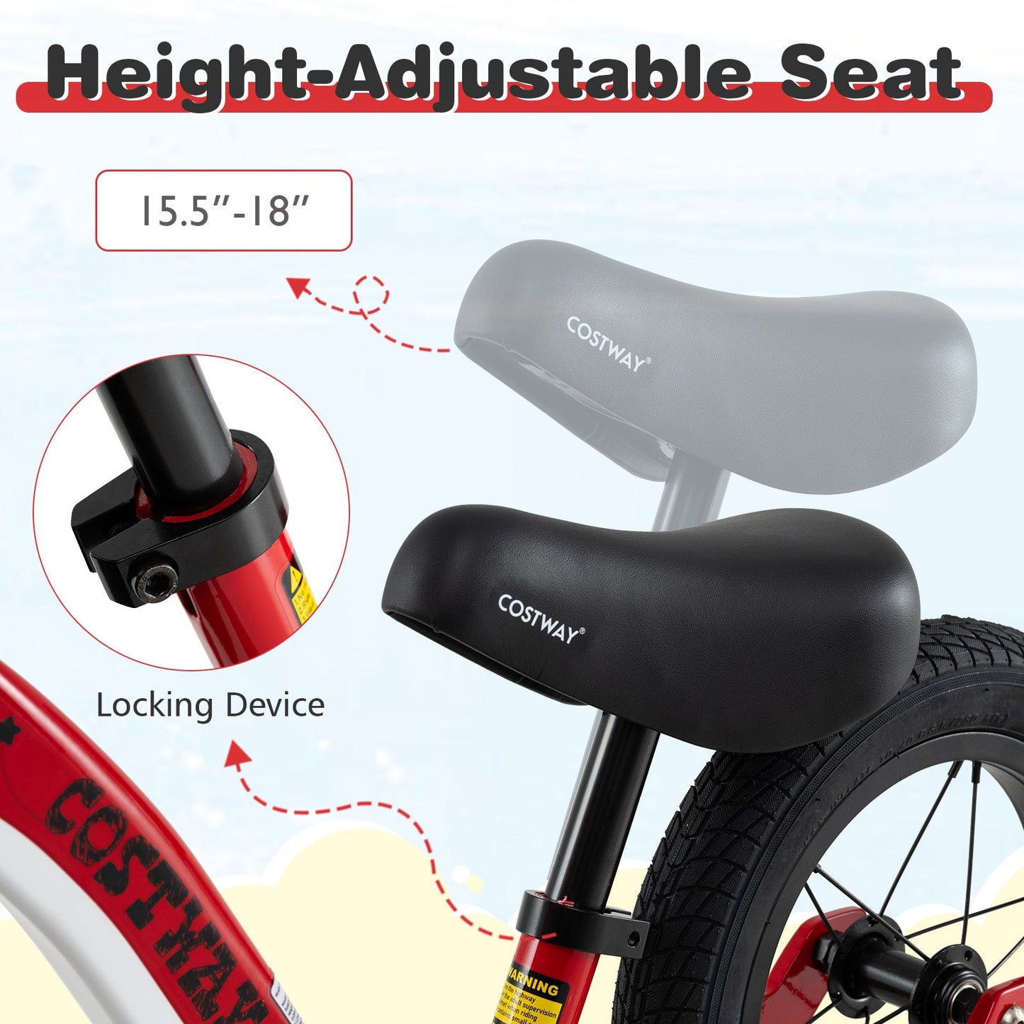 Vélo d'équilibre 12 pouces avec siège réglable - Rouge