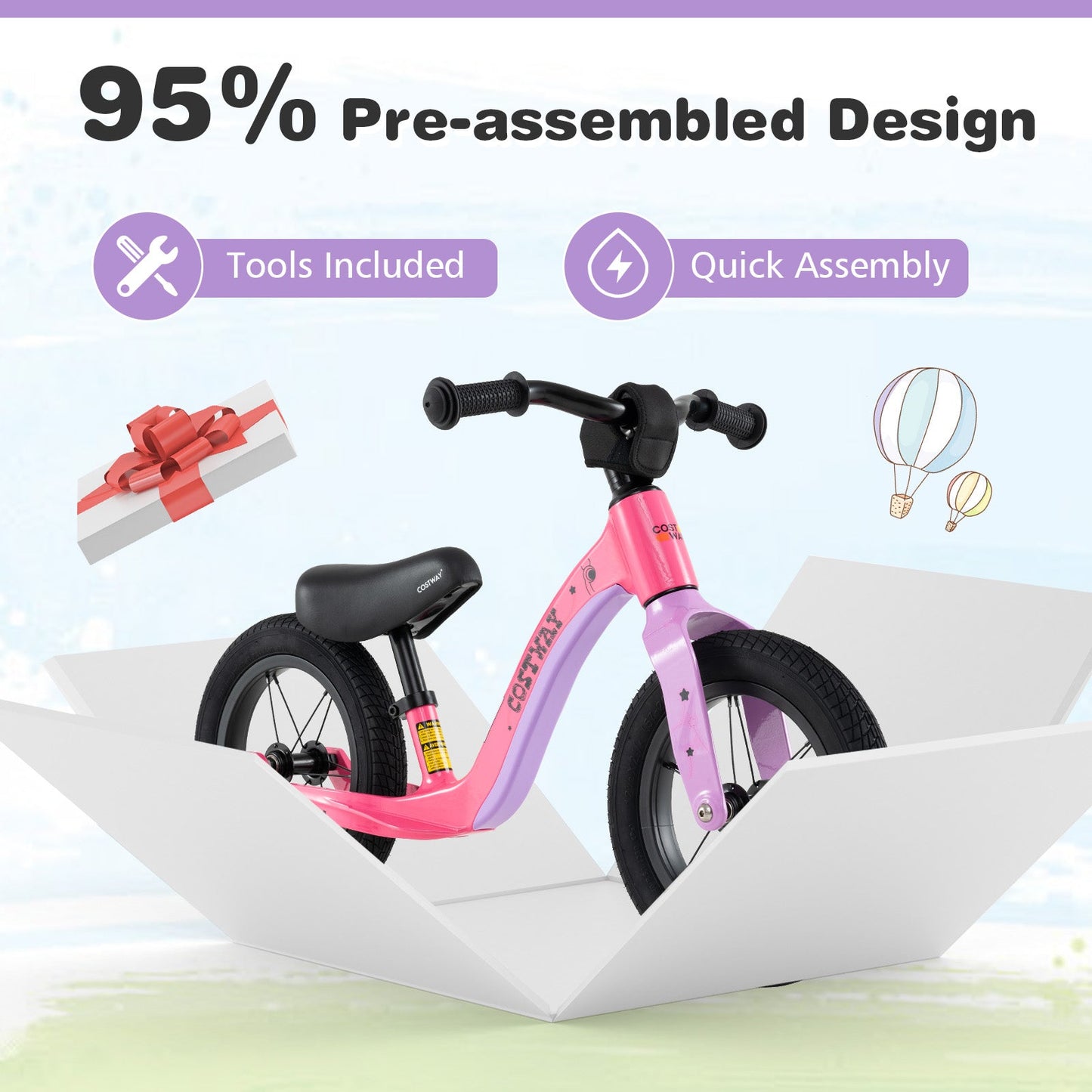 12-Inch Balance Bike with Adjustable Seat - Pink