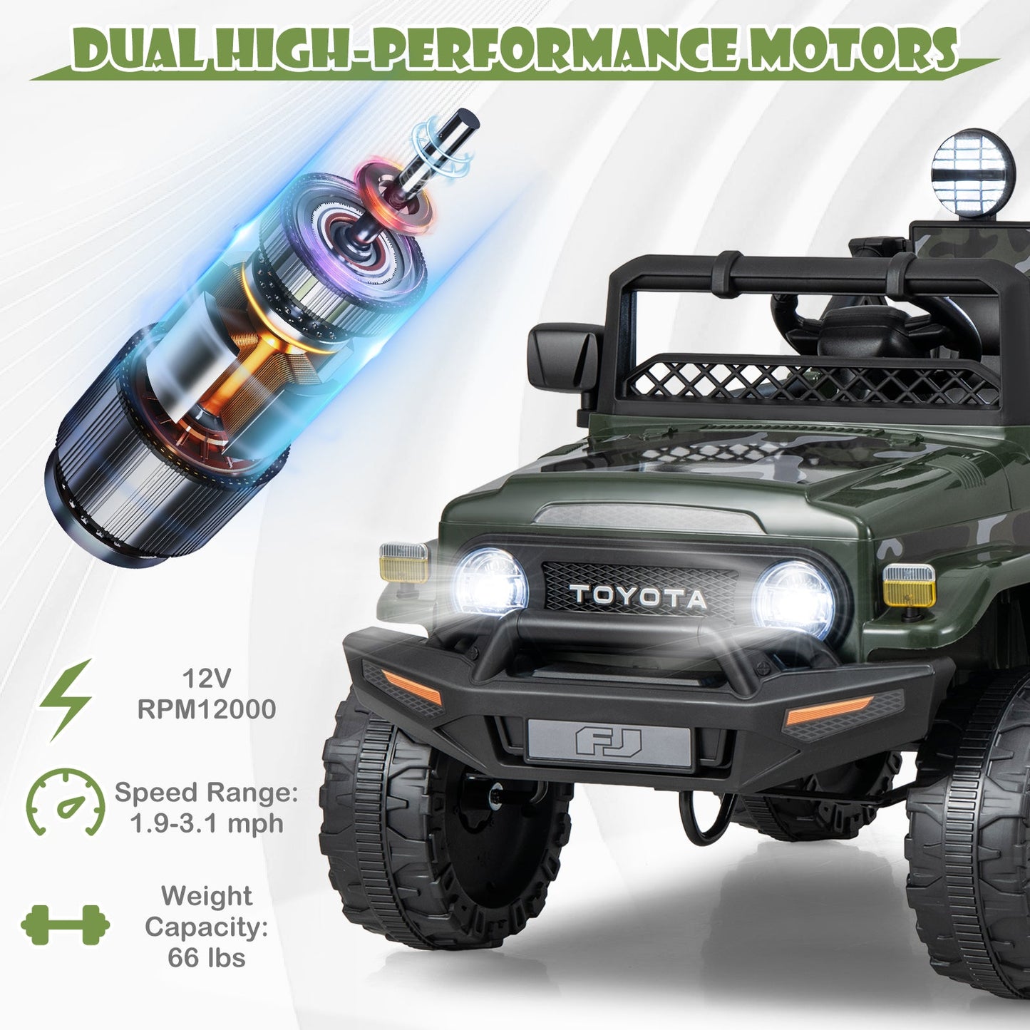 12V Licensed Toyota FJ Cruiser Electric Car - Camo