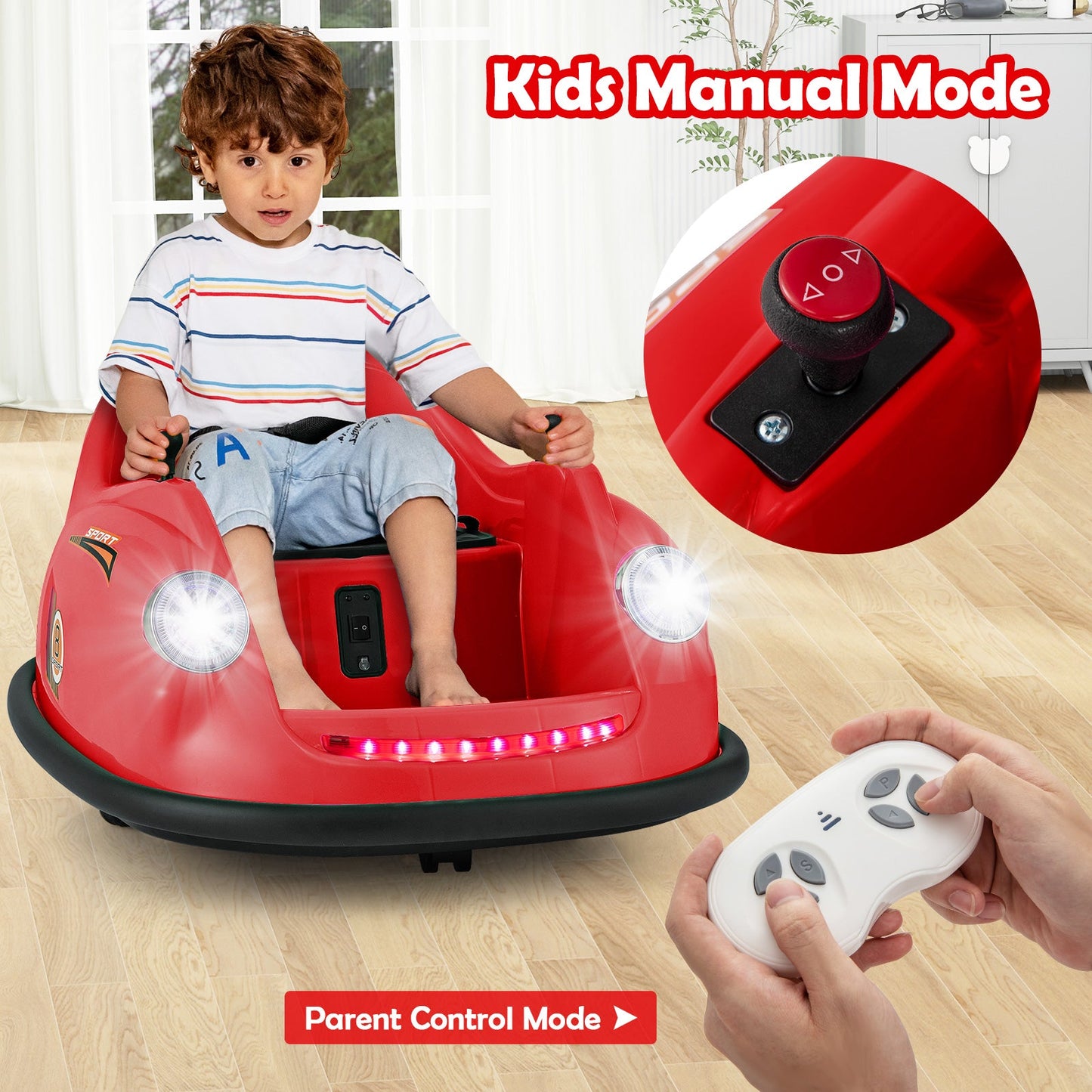 Voiture à bumper électrique pour enfants 12V avec télécommande - Rouge