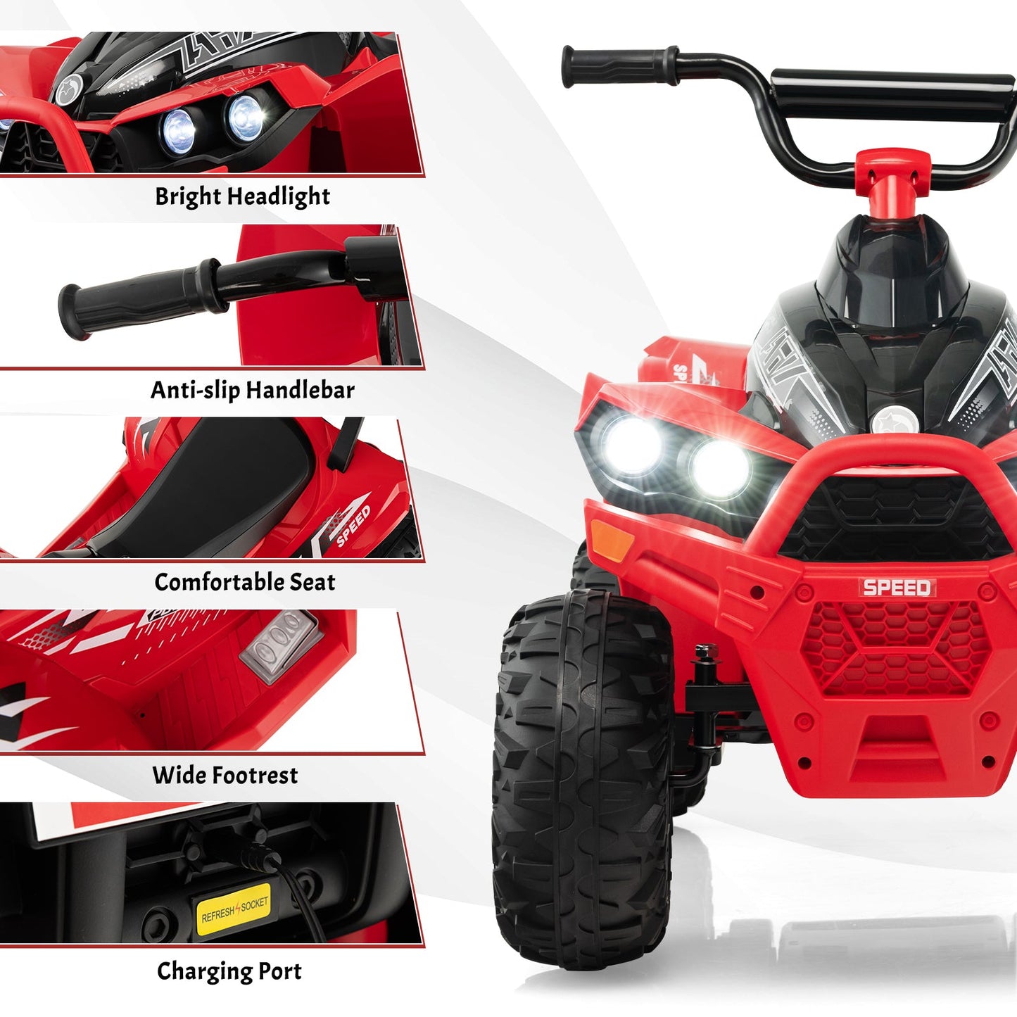 12V Kids Ride On ATV - High/Low Speed, Comfortable Seat, Red
