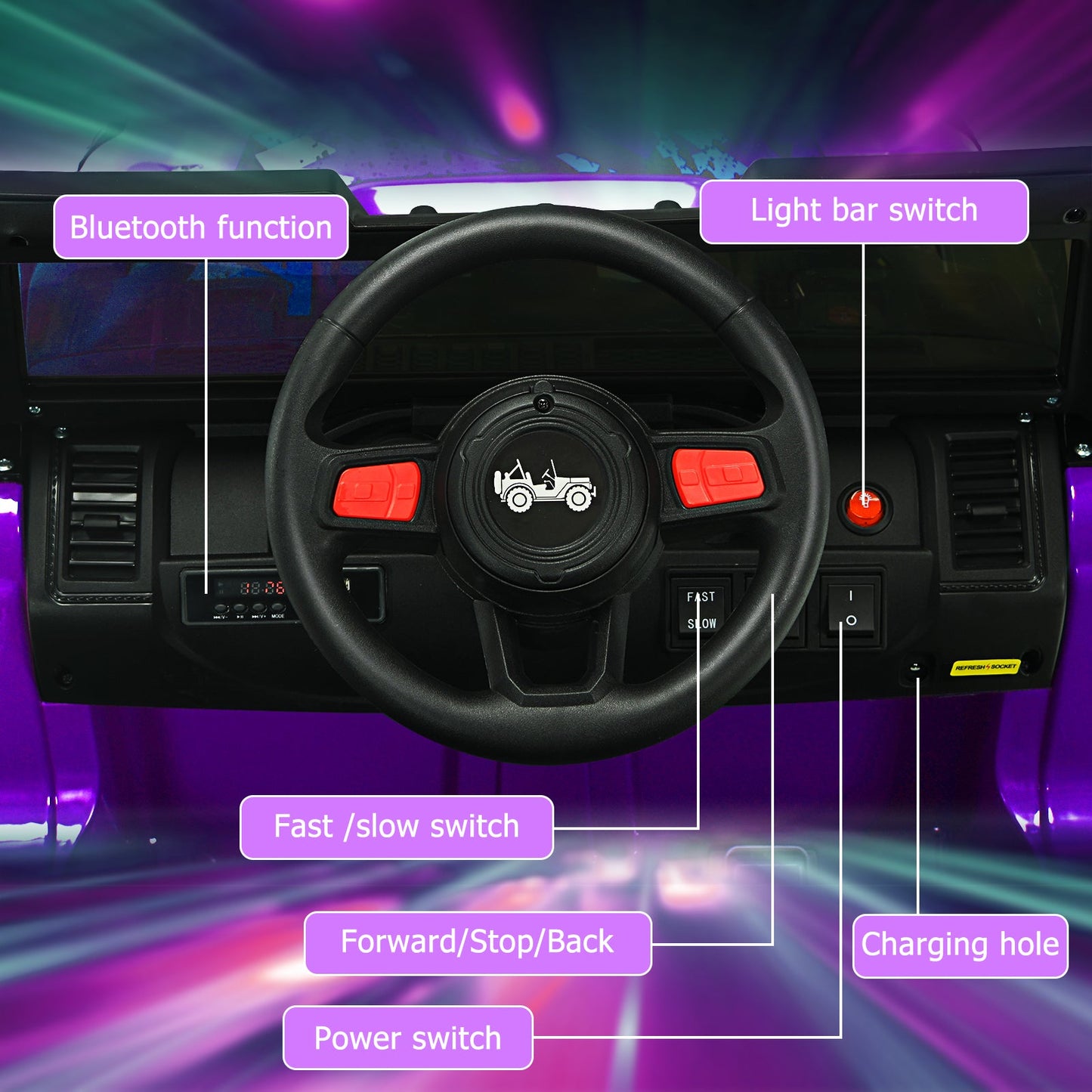 12V Kids Ride-on Jeep Car with Remote Control - Purple
