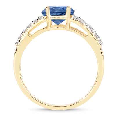 Bague de fiançailles en saphir bleu et diamant de 1,29 carat en or jaune 14K