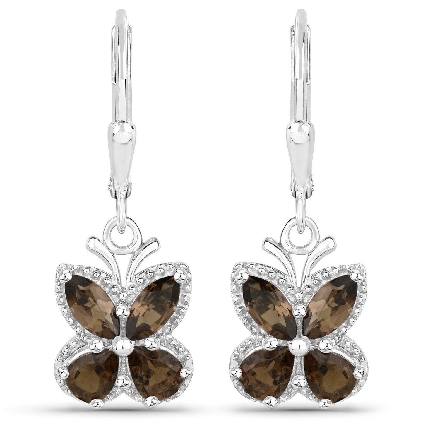 Boucles d'oreilles en argent sterling avec quartz fumé de 2,20 carats