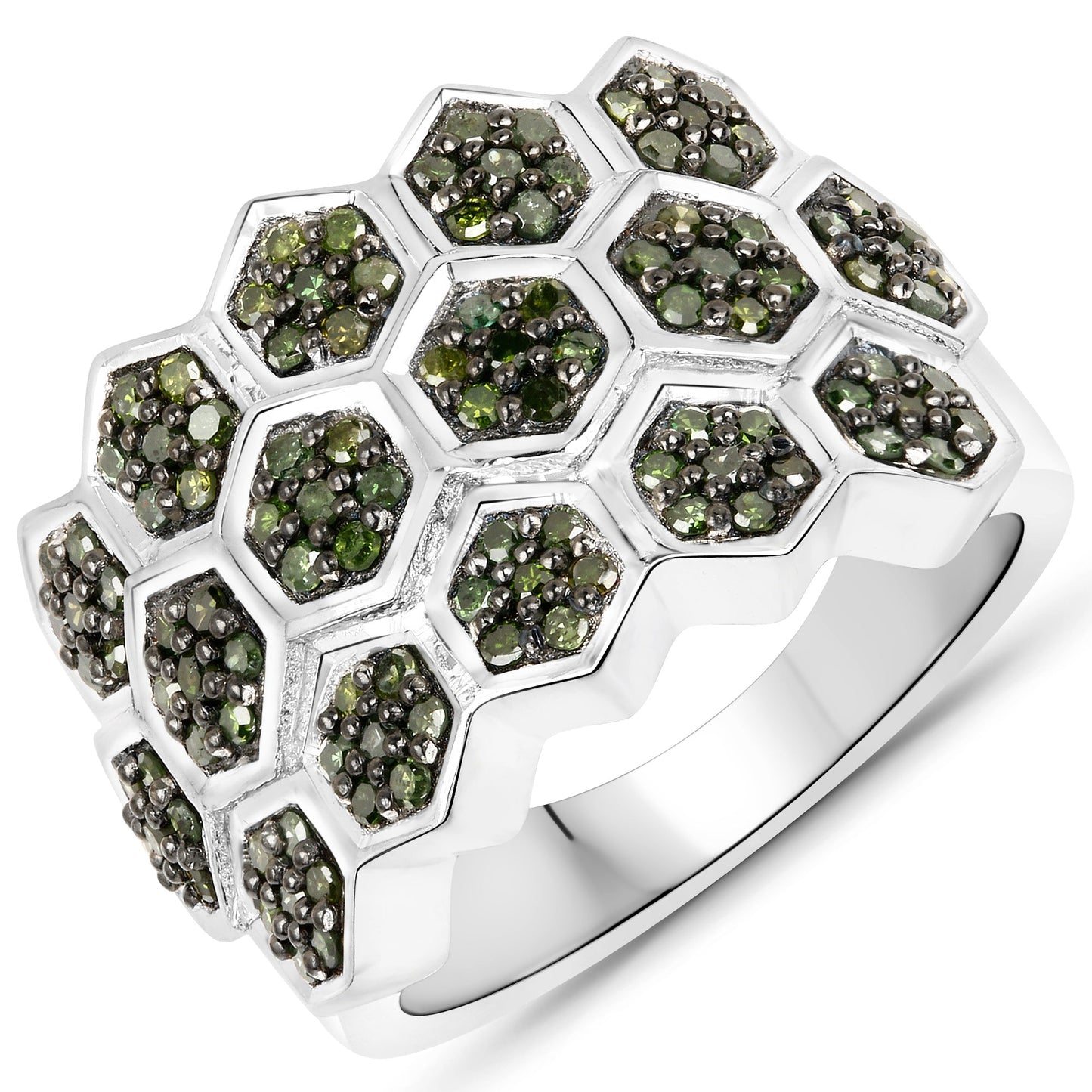 Anillo de Compromiso de Diamante Verde Genuino de 0.75 Quilates en Plata Esterlina