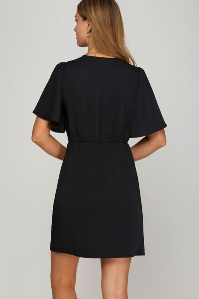 Elegant Ruffled Surplice Mini Dress with Flutter Sleeves
