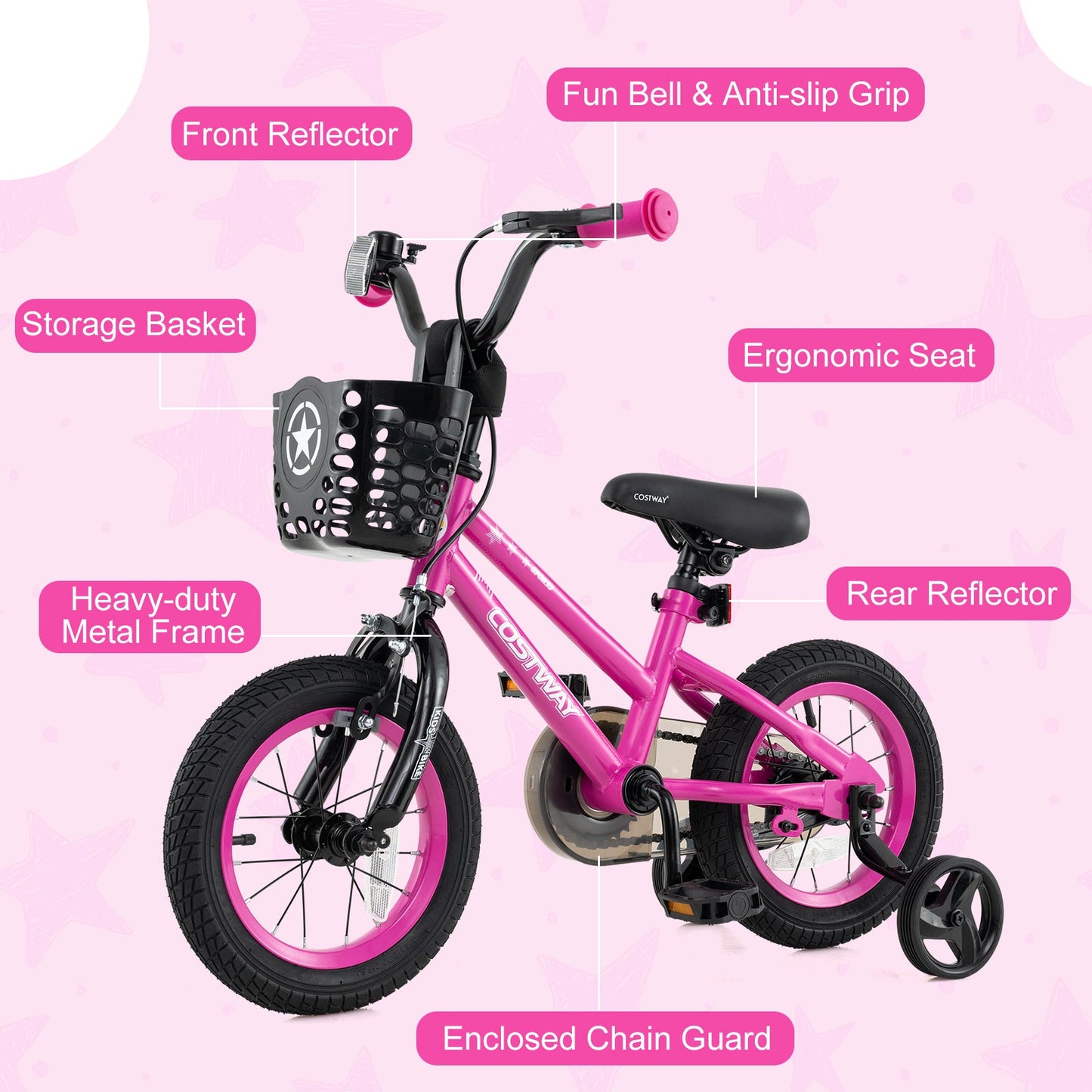 Vélo pour enfants de 12 pouces avec siège réglable et panier avant