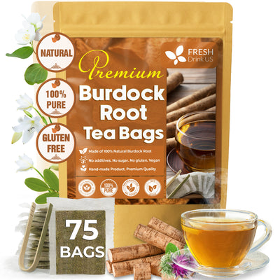Burdock Root Tea Bags, 100% Natural & Pure from Burdock Root. Burdock Root Herbal Tea. Burdock Root Tea. No Sugar, No Caffeine, No Gluten, Vegan. - Korvel