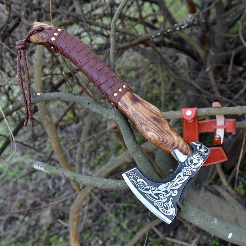 Artisan Crafted High Carbon Steel Etched Functional Axe - Korvel