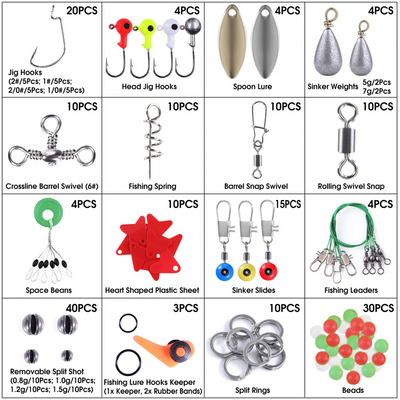 Kit d'accessoires de pêche portable de 188 pièces avec boîte à leurres