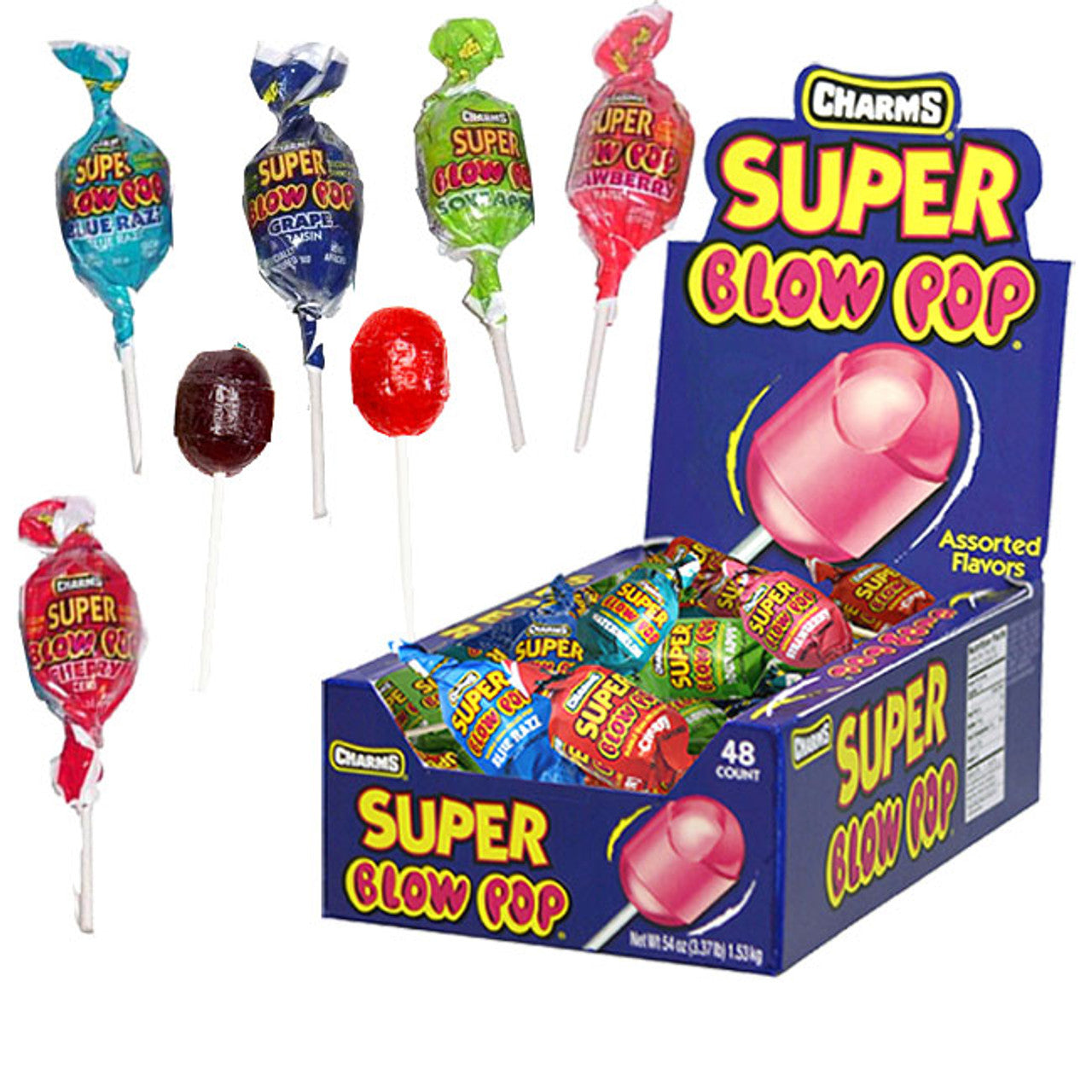 Charms Super Blow Pops - 48 Assorted Lollipops