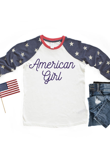 American Girl Raglan Shirt - Star Sleeves - Korvel
