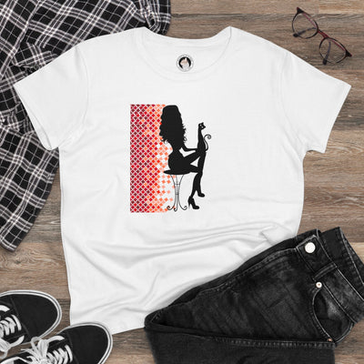 Camiseta de algodón de peso medio para mujer Cat Lady Poised