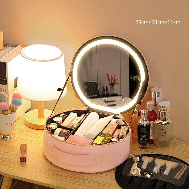 Bolsa de Maquillaje LED Inteligente Redonda con Luces de Espejo