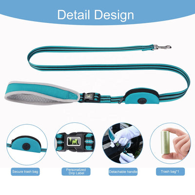 Nylon Combat Padded Leads Dog Leash with Double Padded Handles with Built in Poop Bag Holder Dispenser - Korvel