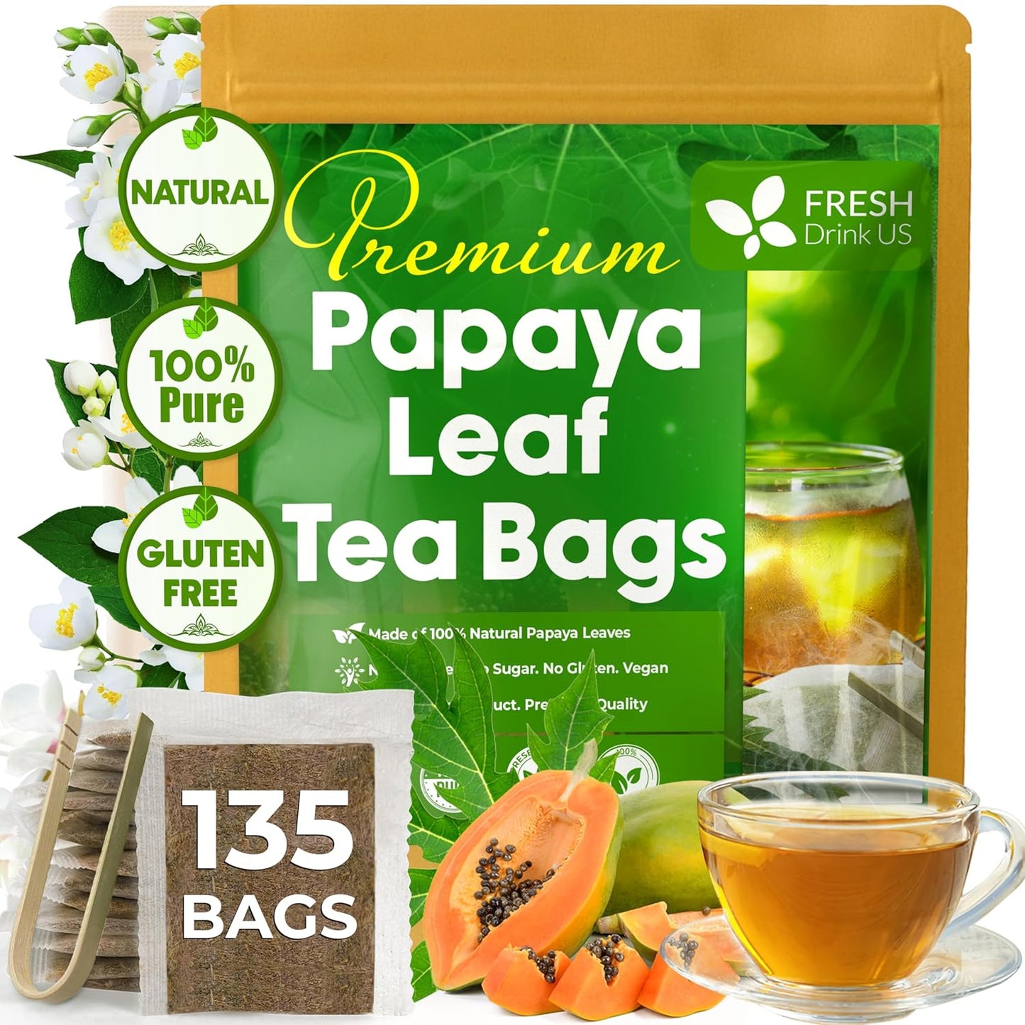Premium Papaya Leaf Tea Bags - Natural, Vegan, Caffeine-Free