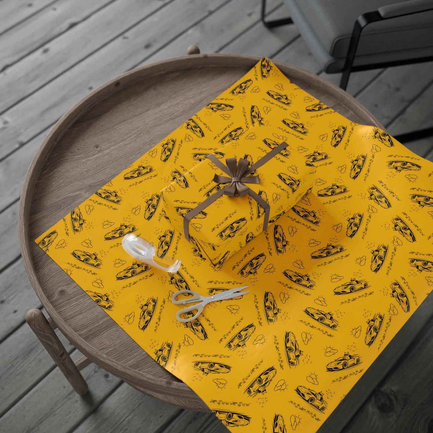 Zoomies Road Trip Cat Wrapping Paper - Golden Sketch Design