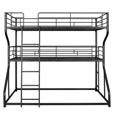 Full XL over Twin XL over Queen Size Triple Bunk Bed with Long and Short Ladder,Black - Korvel