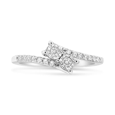 Bague de fiançailles en diamant à deux pierres en or blanc 10K - Taille 7