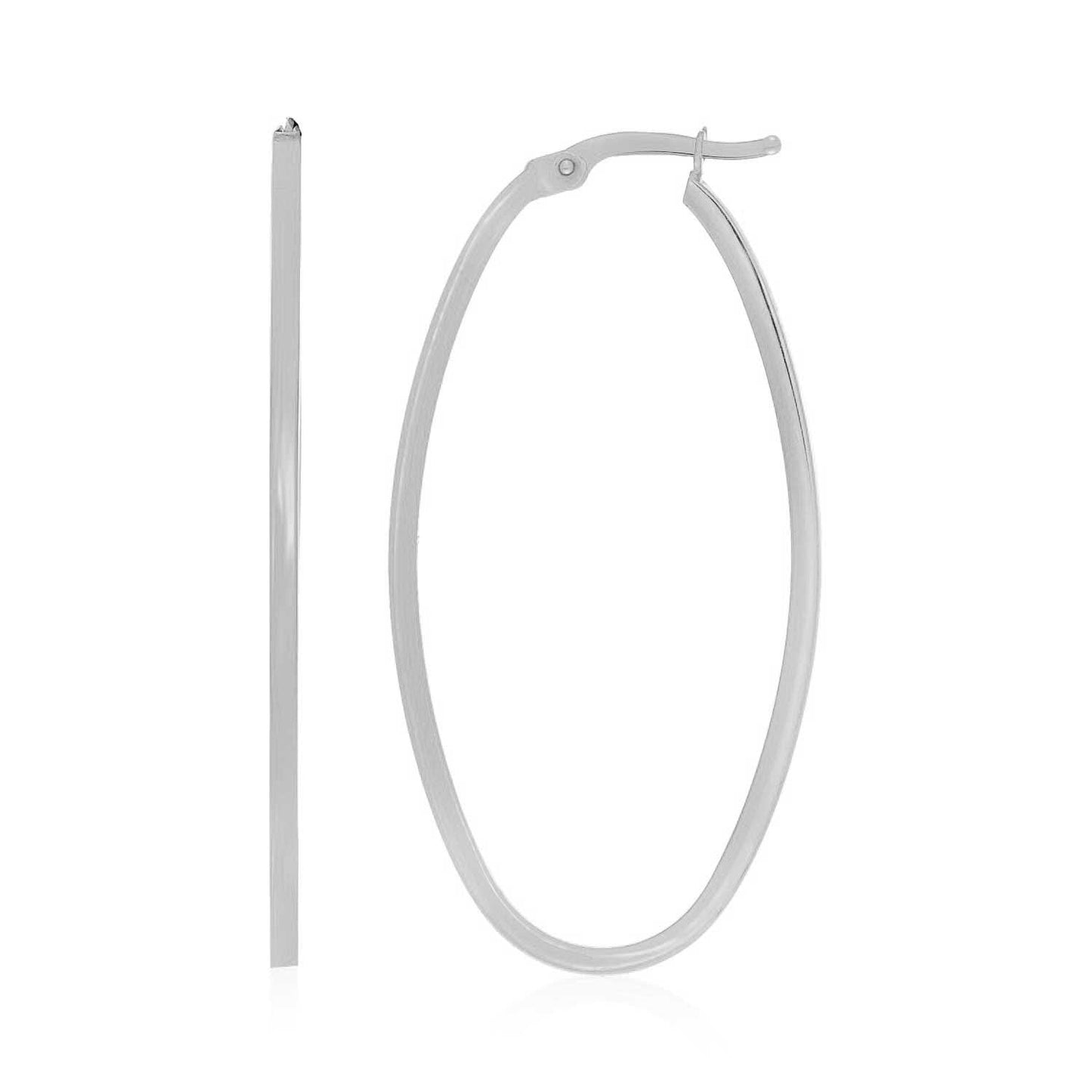Pendientes de aro ovalados delgados de oro blanco de 14k
