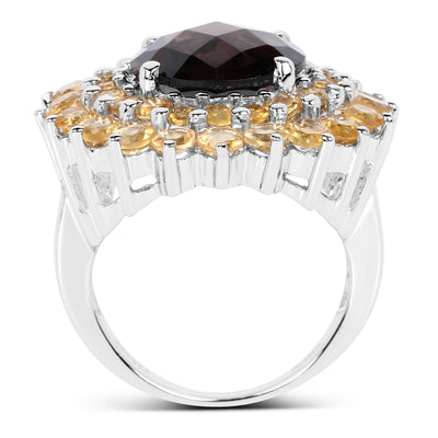 Bague en Argent Sterling avec Quartz Fumé et Citrine de 8,56 Carats