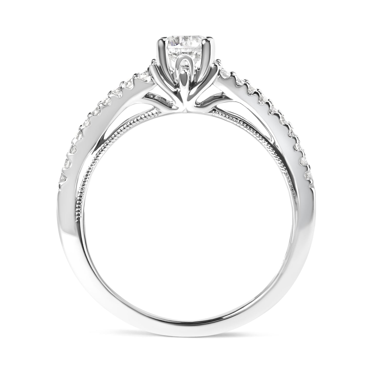 Anillo de Compromiso de Diamante con Banda Dividida en Oro Blanco de 14K - Talla 7
